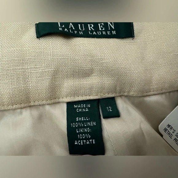 Lauren Ralph Lauren Khaki 100% Linen Wide Leg Pants Side Zip Lagenlook NWT 12 - Picture 9 of 10
